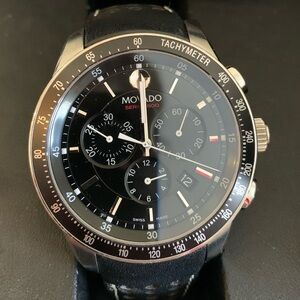 Movado Black and Silver 800 Chronograph Watch Black Dial (Model:2600096) BNWB